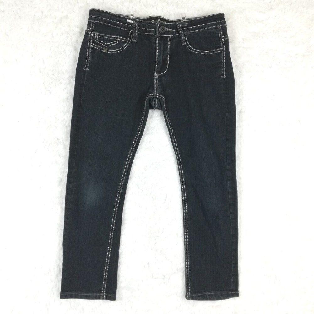 Papaya Womens Jeans Crop Blue Denim Dark Indigo Wash Metallic Stitch Low Rise 5